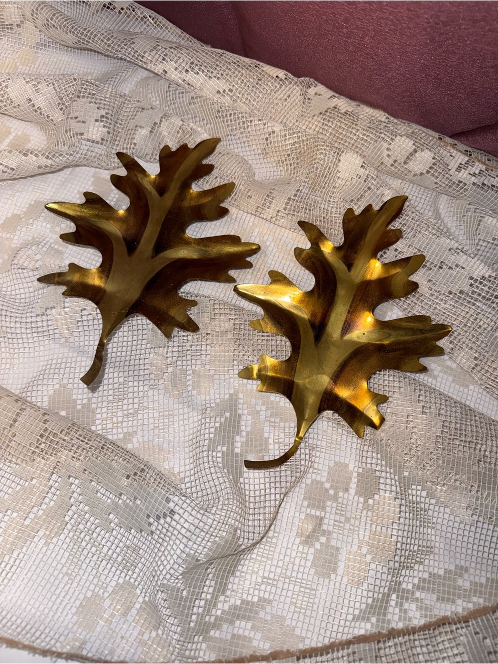 Vintage Homco Brass Oak Leaves Wall Decor Sconces - Set of 2